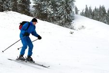 Skier Man In Mountains Royalty Free Stock Image