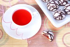 Cup Of Tea And Chocolate Decorated Spice Cakes Stock Image