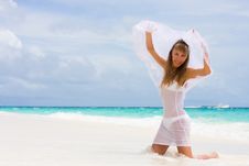 Bride On A Tropical Beach Stock Image
