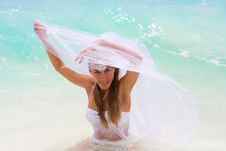 Bride On A Tropical Beach Stock Photos