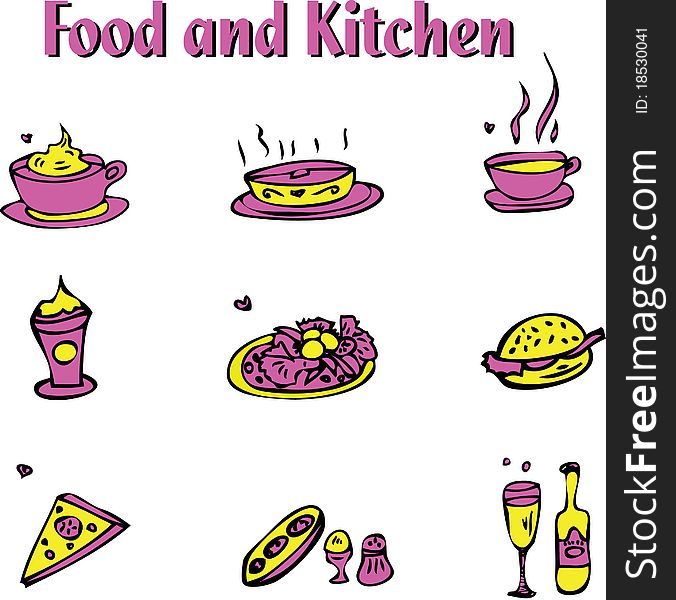 Food and Kitchen emblems icons set