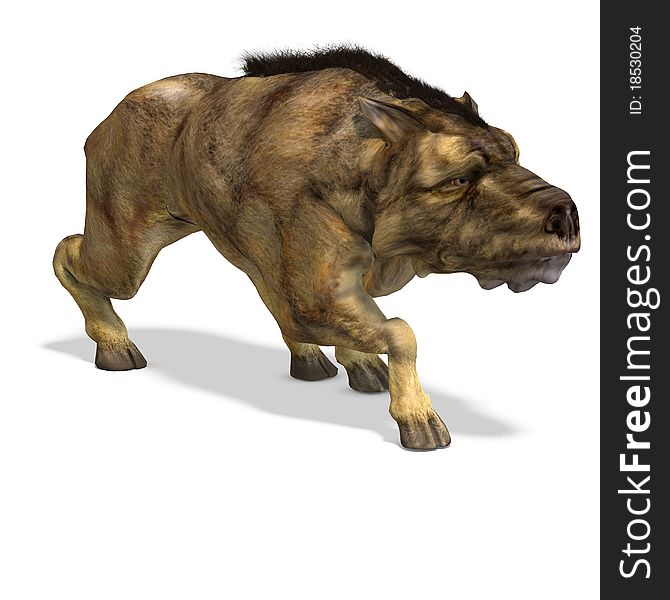 Dinosaur Daeodon Dinohyus. 3D rendering with clipping path and shadow over white