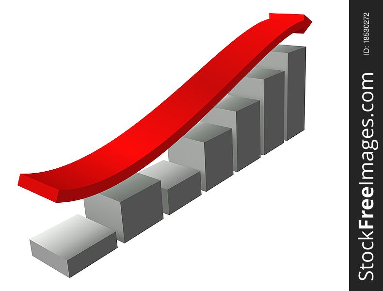 Business Graph. Red arrow over gray bars.
