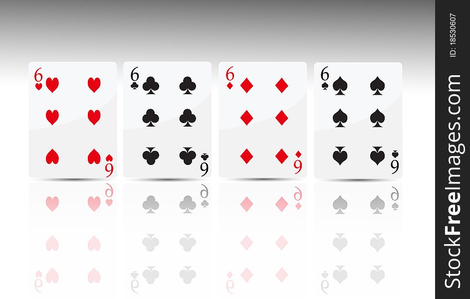 Poker Card 4 Six isolated on white
