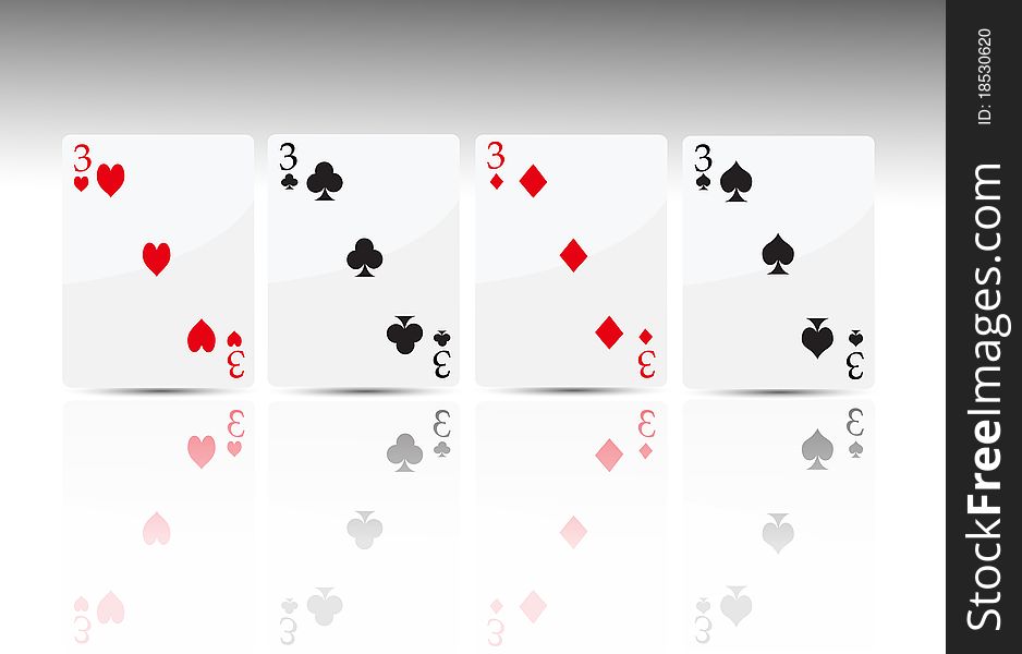 Poker Card 4 Three isolated on white