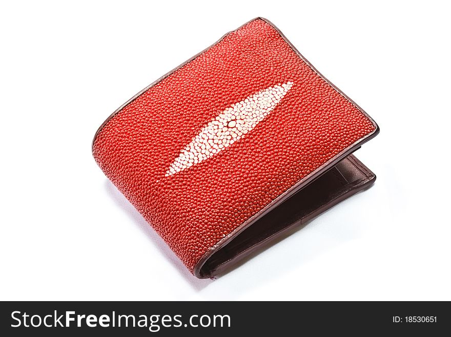 Red wallet from stingray skin.