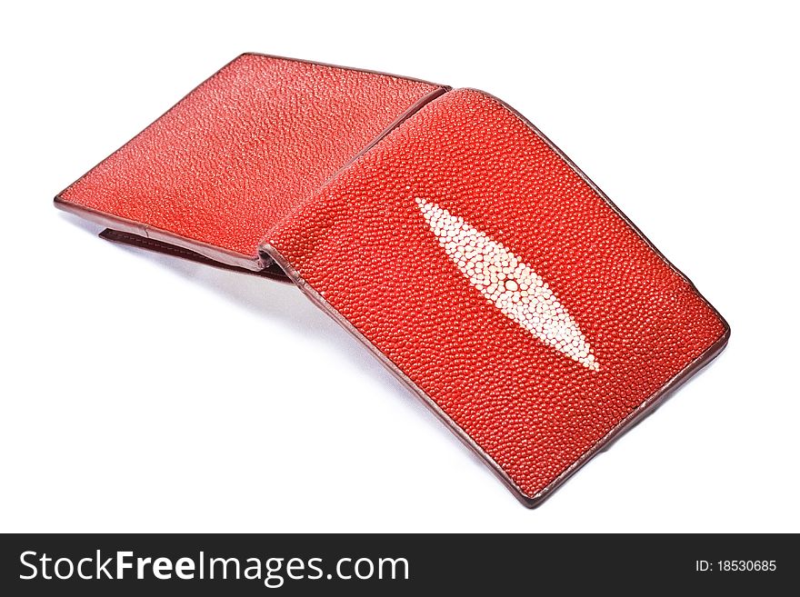 Red wallet from stingray skin.