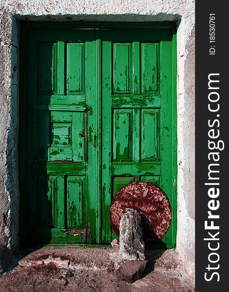 Colored weathered door, saturated green. Colored weathered door, saturated green