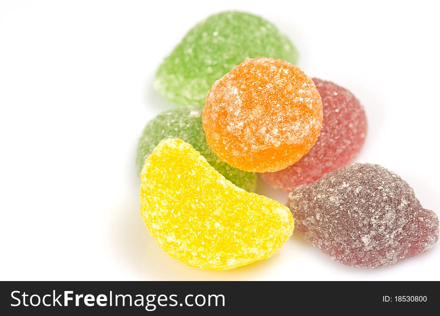 Sugary fruit jellies isolated on a white background