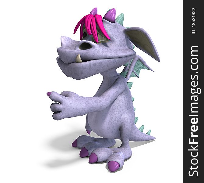 Funny and colorful cartoon monster. 3D rendering with clipping path and shadow over white