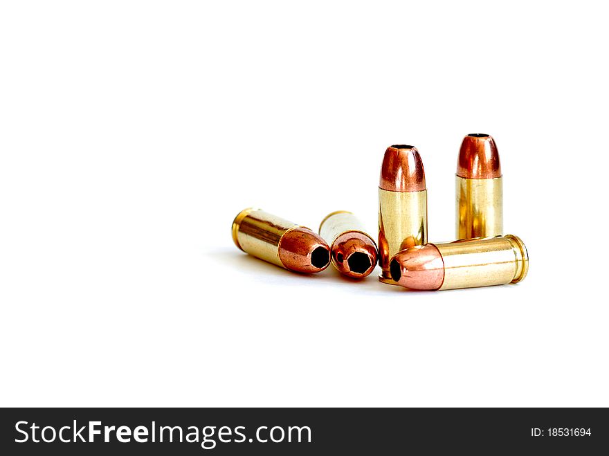 Closeup of bullets for gun isolated on white. Closeup of bullets for gun isolated on white