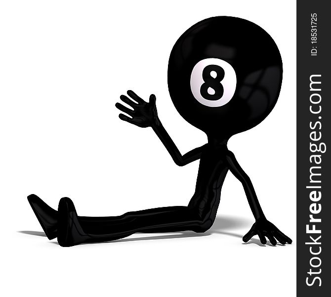 Funny cartoon guy that looks like a billard ball. 3D rendering with clipping path and shadow over white