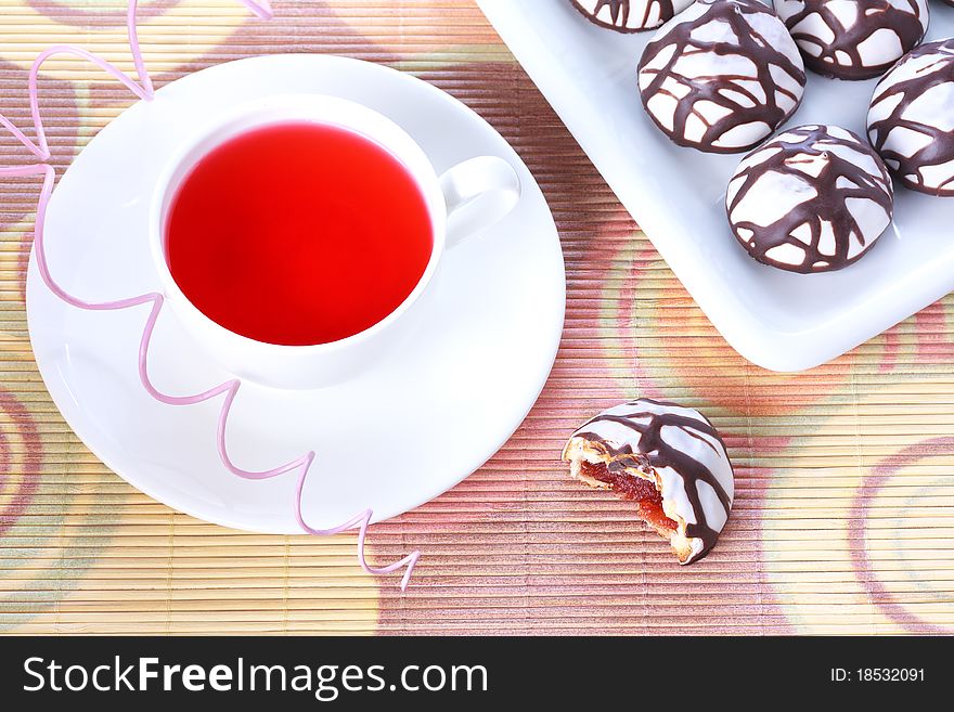 Cup Of Tea And Chocolate Decorated Spice Cakes