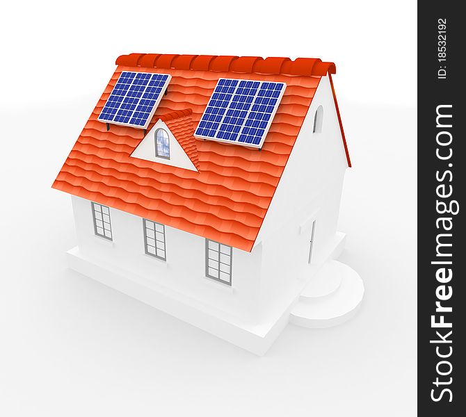 Solar energy panels on a roof of house.3D rendering. Solar energy panels on a roof of house.3D rendering.