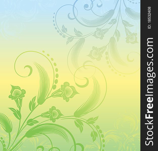 Floral abstract design,light green and blue colors