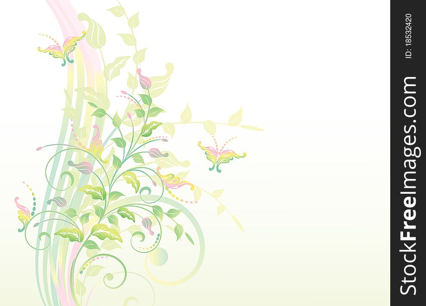 Floral background with butterflies,light tone