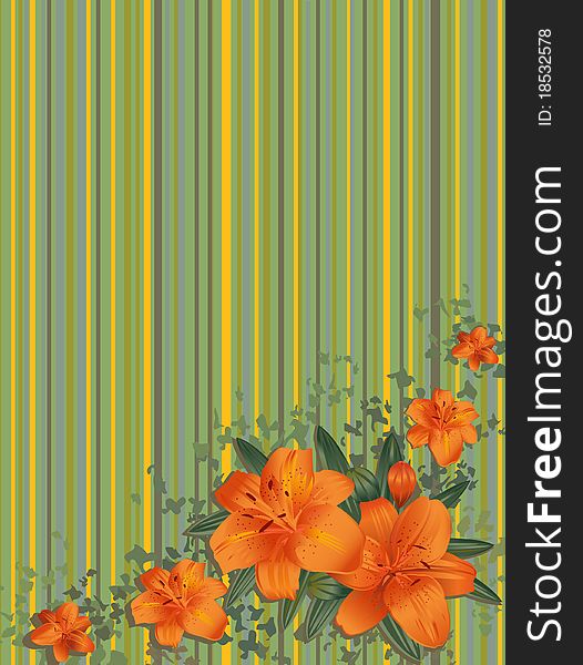 Orange lilies on a striped background