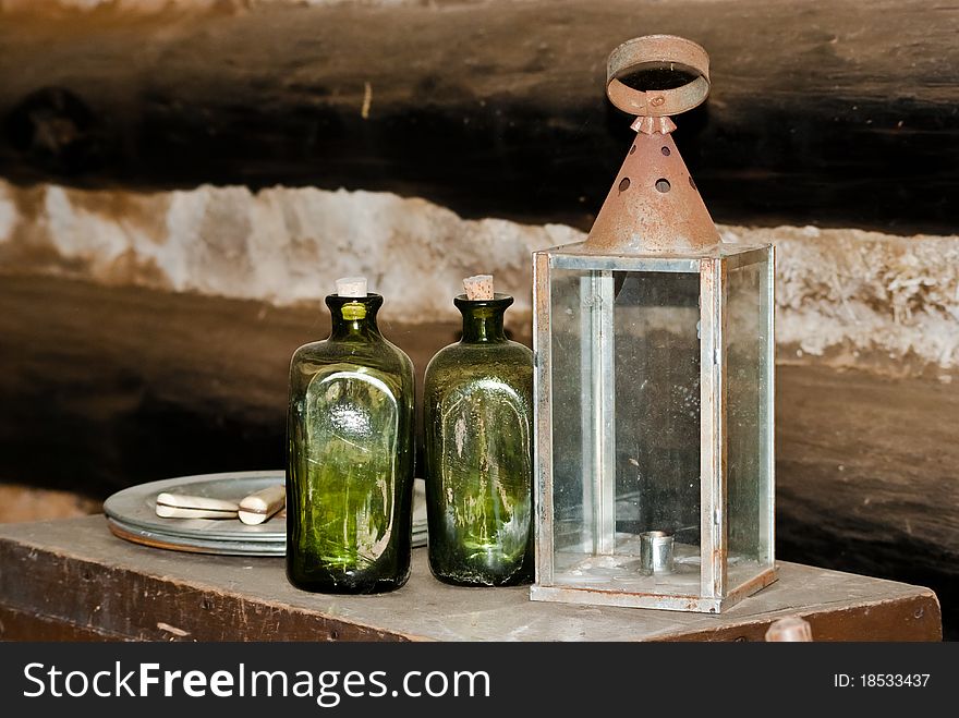 Inside of an old barrack with a focus on old bottles. Valley Forge. Inside of an old barrack with a focus on old bottles. Valley Forge.