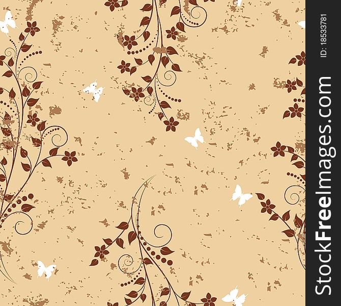 Seamless pattern with flowers and butterflies on grunge background. Seamless pattern with flowers and butterflies on grunge background.