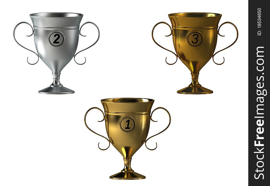 Silver gold and bronze cups