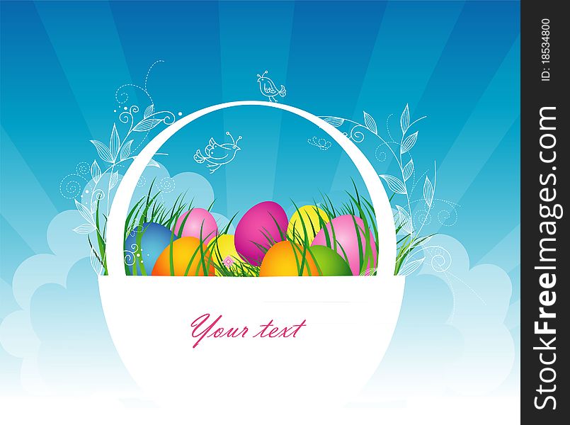 Vector illustration of Easter basket with colored eggs