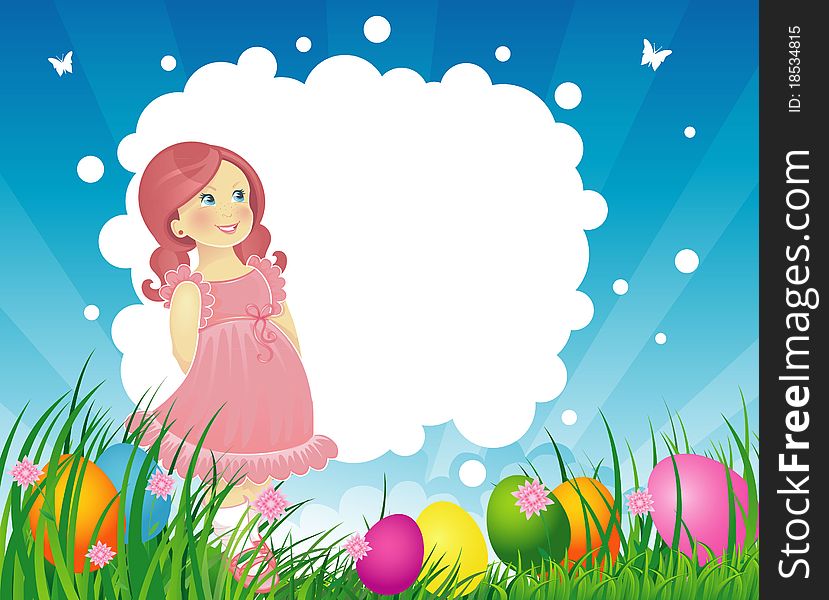 Vector illustration of Easter backgraund with little girl