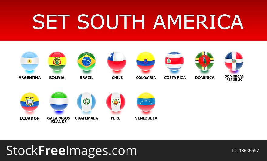 Set South America Flags on a white background