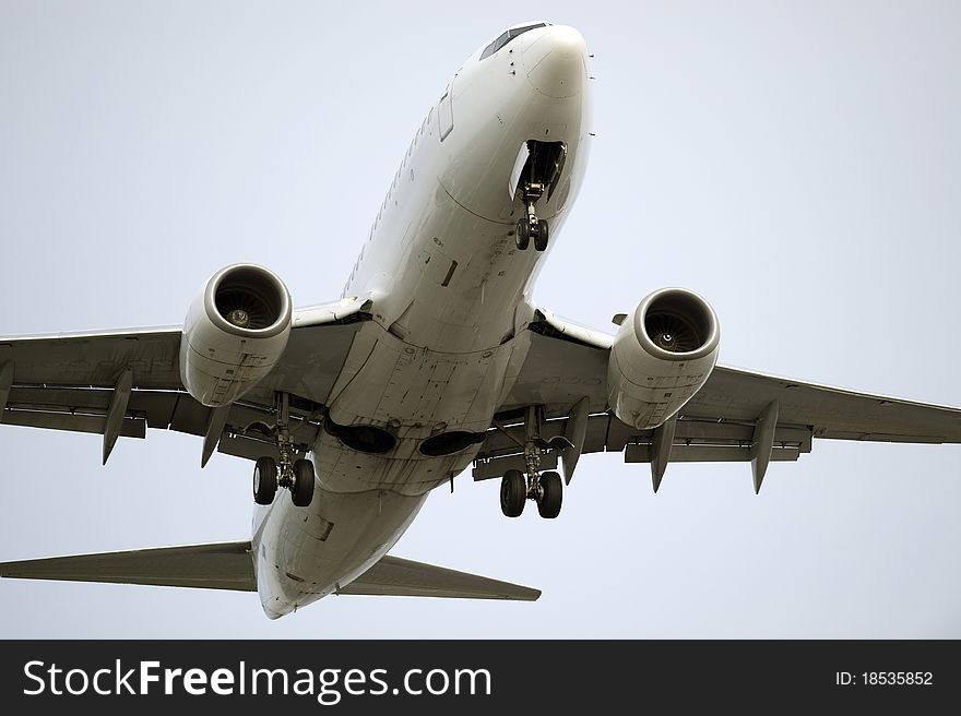 Two engines airplane Boeing before landing. Two engines airplane Boeing before landing