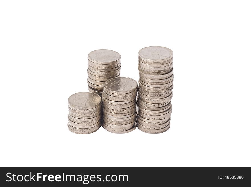 Tower of coin isolated white background. Tower of coin isolated white background