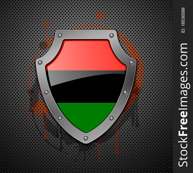 Shield with the image of a flag of Libya. Vector illustration. Shield with the image of a flag of Libya. Vector illustration.