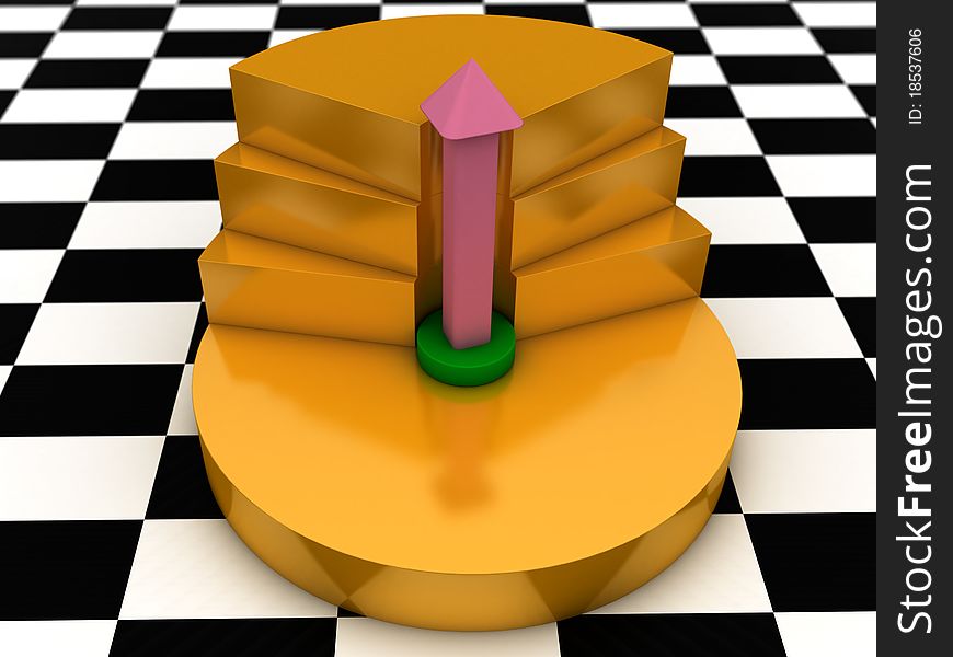 Orange hat with a green arrow on the checkerboard surface №2. Orange hat with a green arrow on the checkerboard surface №2