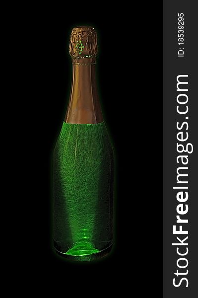 A bottle of champagne illuminated from the bottom