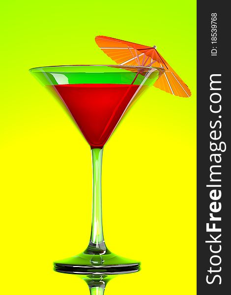 Red tropical martini cocktail with orange umbrella