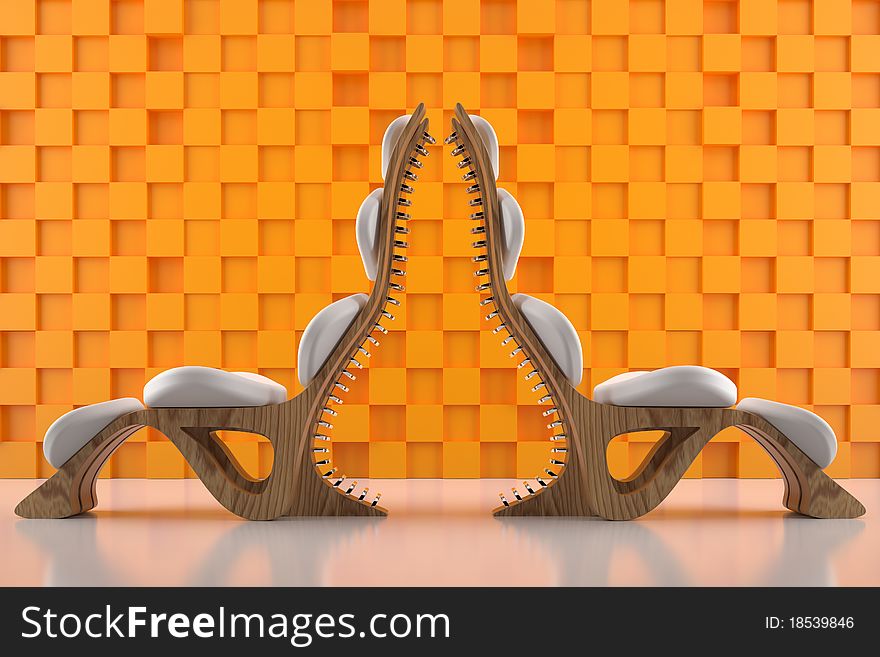 3d render of two relaxing white chairs. 3d render of two relaxing white chairs