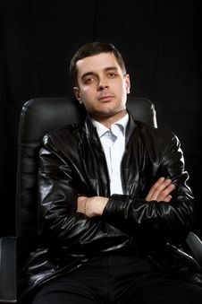 Gangsrer Male In Leather Stock Photography Gangsrer Male In Leather Stock Photography