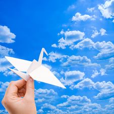 Paper Crane Against The Blue Sky Stock Photos Paper Crane Against The Blue Sky Stock Photos