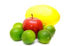 Colorful Fruits Melon, Laime And Apple Royalty Free Stock Photography Colorful Fruits Melon, Laime And Apple Royalty Free Stock Photography