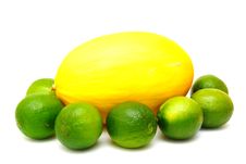 Yellow Melon With Green Laime Royalty Free Stock Photography Yellow Melon With Green Laime Royalty Free Stock Photography
