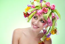 Beauty Woman Portrait With Wreath From Flowers Royalty Free Stock Images Beauty Woman Portrait With Wreath From Flowers Royalty Free Stock Images