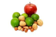Green Laime With Nuts, Apple Royalty Free Stock Photography Green Laime With Nuts, Apple Royalty Free Stock Photography