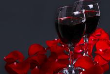 Two Glasses Of Wine With Petals Of Rose Stock Photo Two Glasses Of Wine With Petals Of Rose Stock Photo
