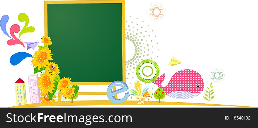 Blackboard and sunflower background, illustration cartoon. Blackboard and sunflower background, illustration cartoon