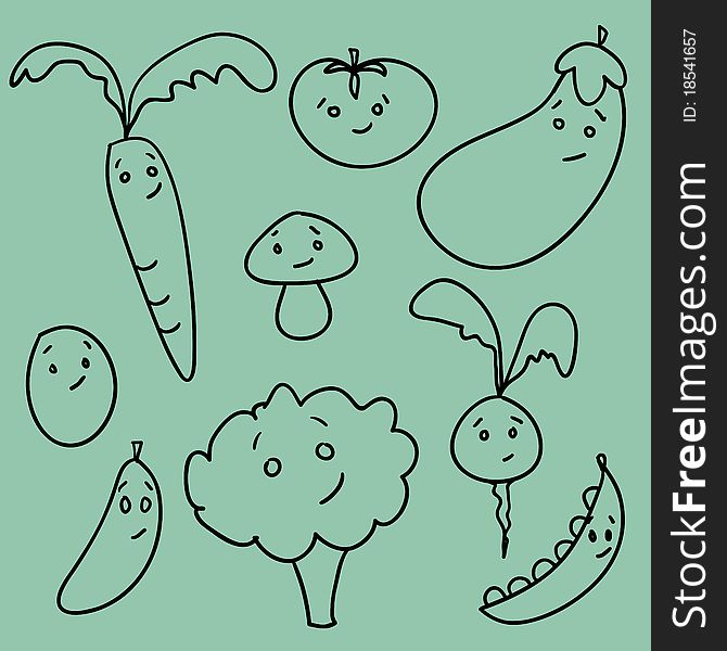 Cute doodle vegetables, illustration