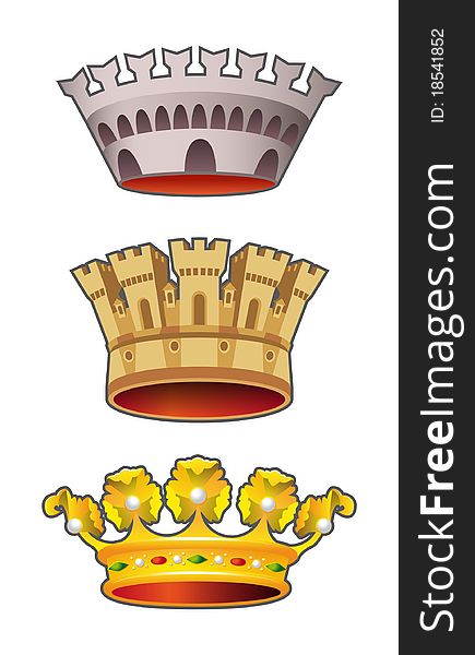 Three different types of crowns - silver, bronze and a gold one
