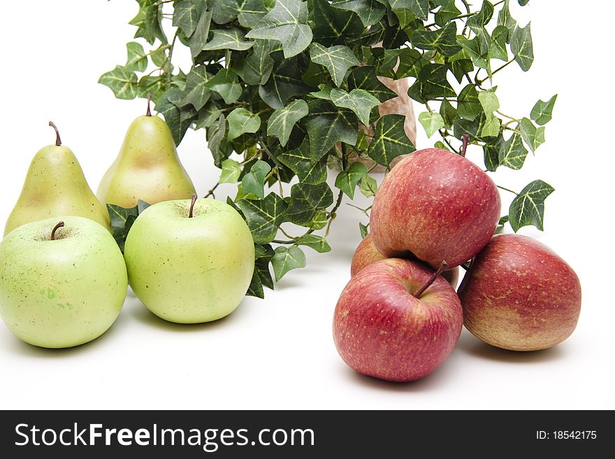 Red and green apples with pears. Red and green apples with pears