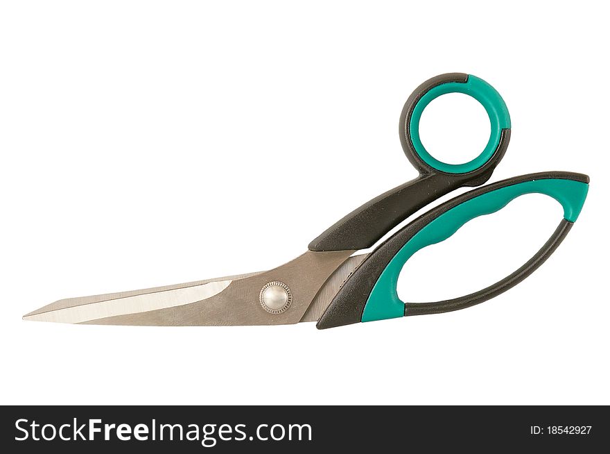 Professional scissors close up. Isolated on white background.
