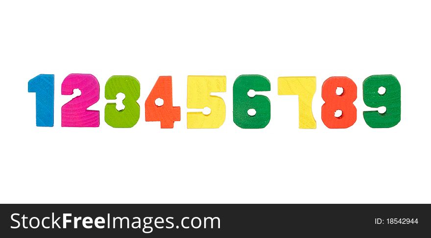 Wooden numbers isolated on a white background