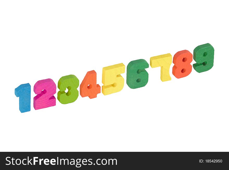 Wooden numbers isolated on a white background