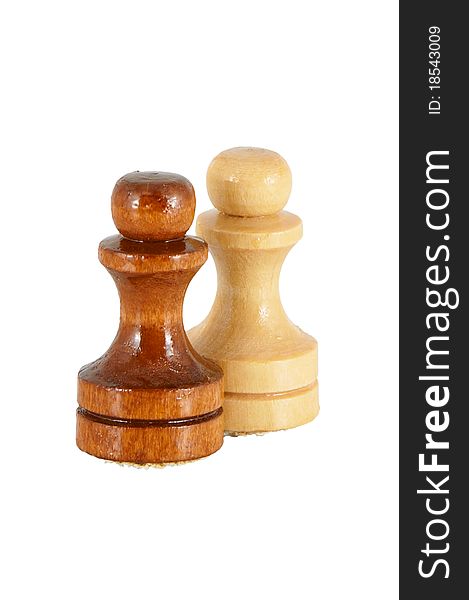 Wooden chessmen isolated on a white background