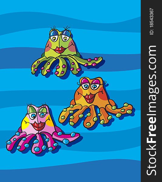 Octopus cartoon, abstract vector art illustration